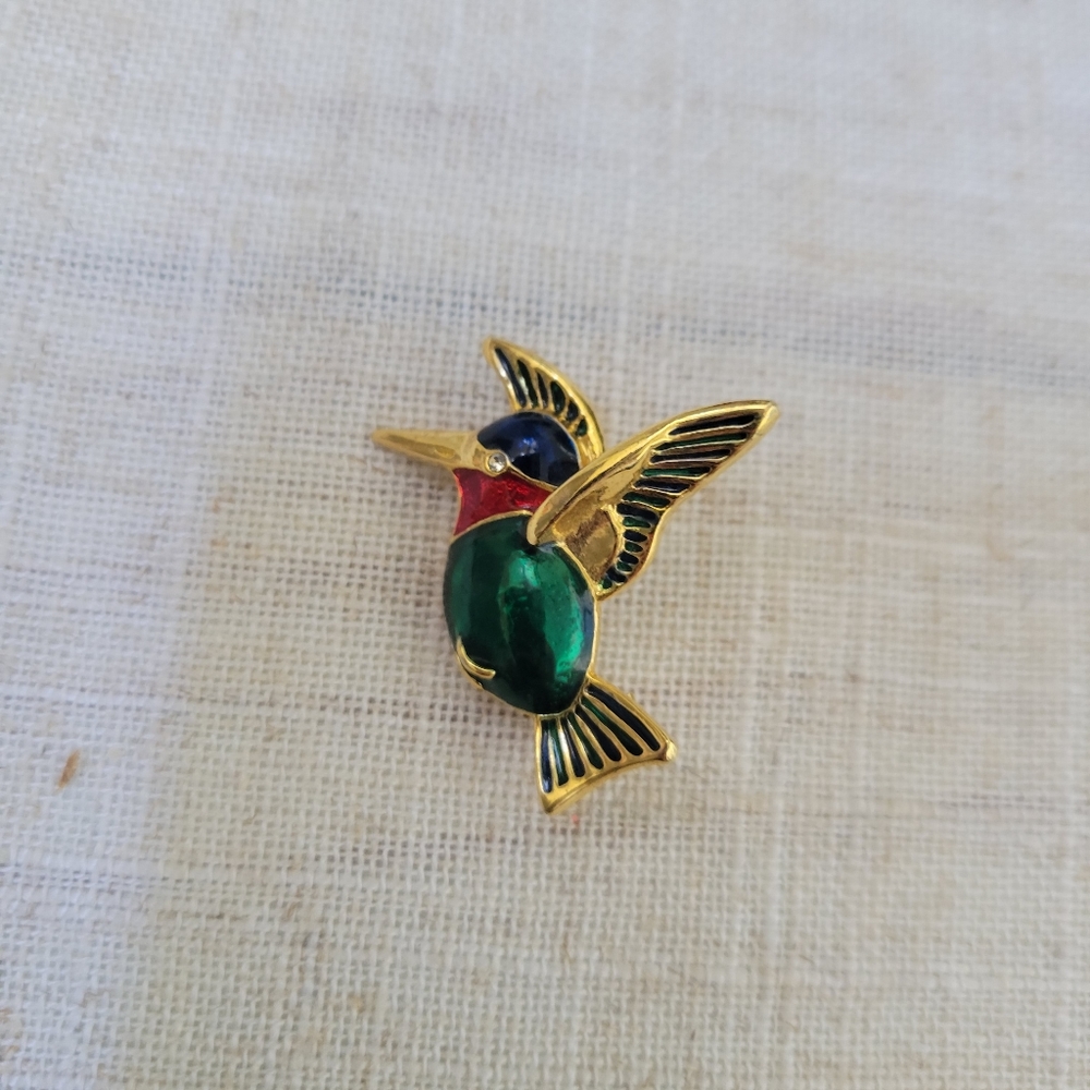 Vintage enamel Humming bird brooch